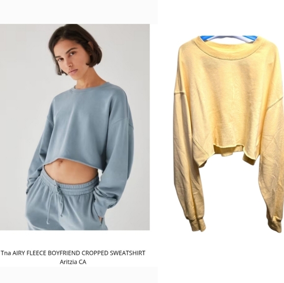 TNA Tops - NWOT TNA Airy AF Cropped Fleece Size 1- Yellow Pastel